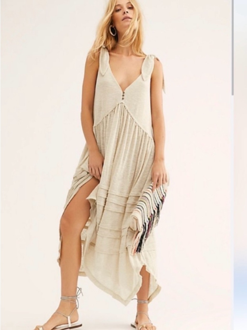Free People Cream Tie-Strap Midi Dress